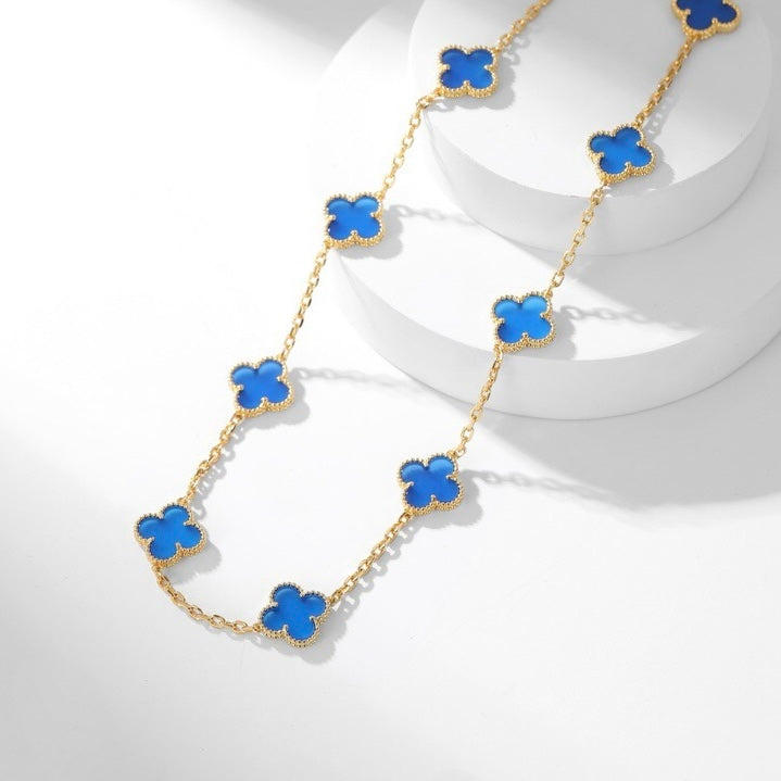 [Clara Jewels]CLOVER 10 MOTIFS BLUE AGATE NECKLACE