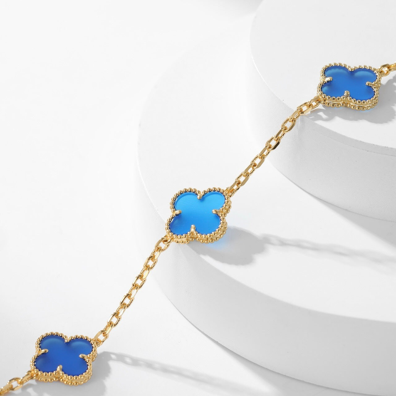[Clara Jewels]CLOVER 10 MOTIFS BLUE AGATE NECKLACE