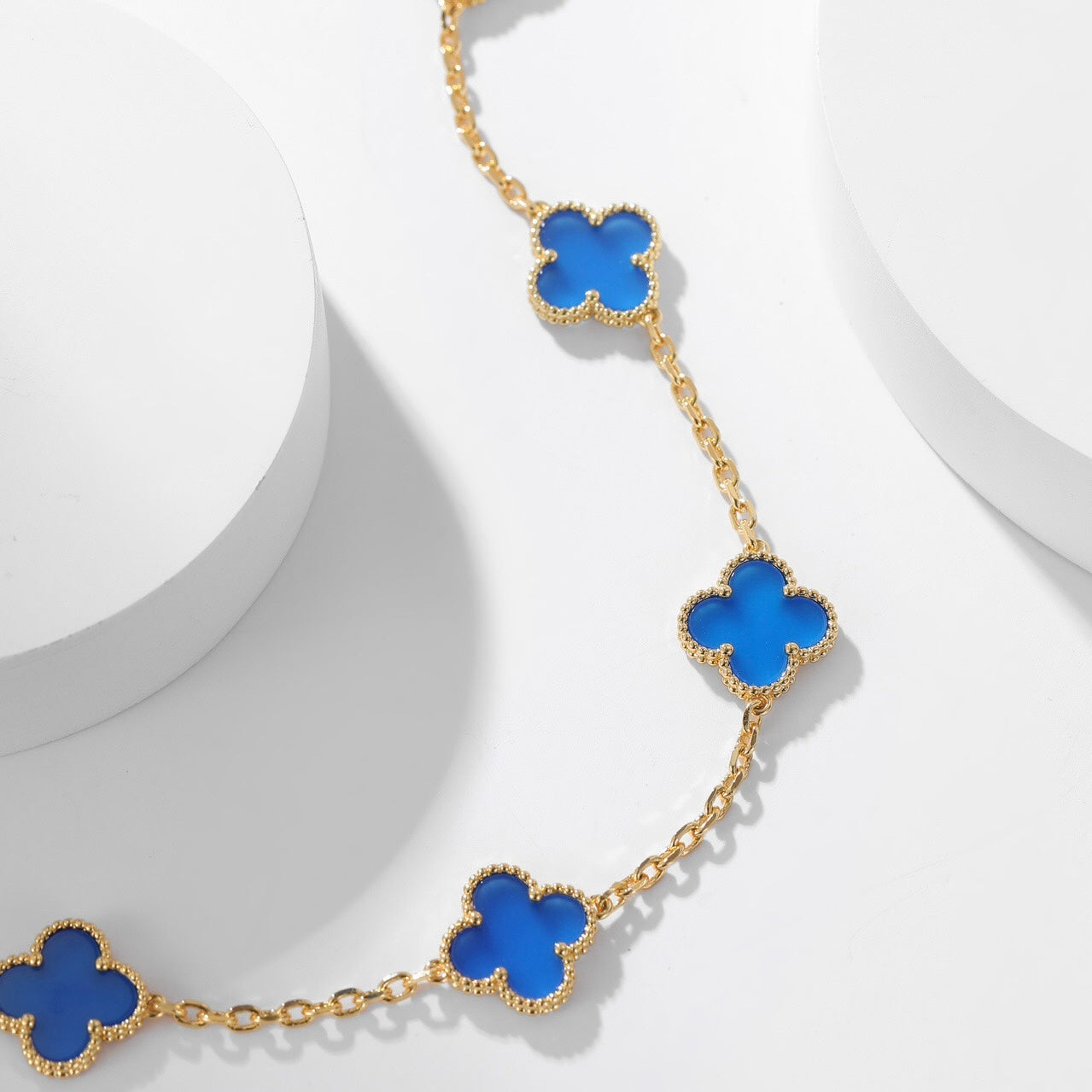 [Clara Jewels]CLOVER 10 MOTIFS BLUE AGATE NECKLACE