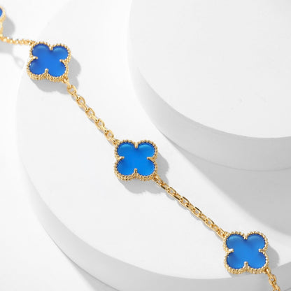 [Clara Jewels]CLOVER 10 MOTIFS BLUE AGATE NECKLACE