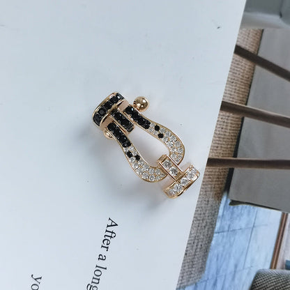 [Clara Jewels]FORCE LARGE HORSESHOE BLACK WHITE DIAMOND BRACELET ROSE GOLD