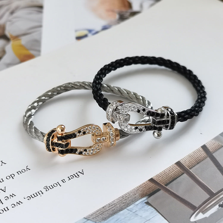 [Clara Jewels]FORCE LARGE HORSESHOE BLACK WHITE DIAMOND BRACELET SILVER