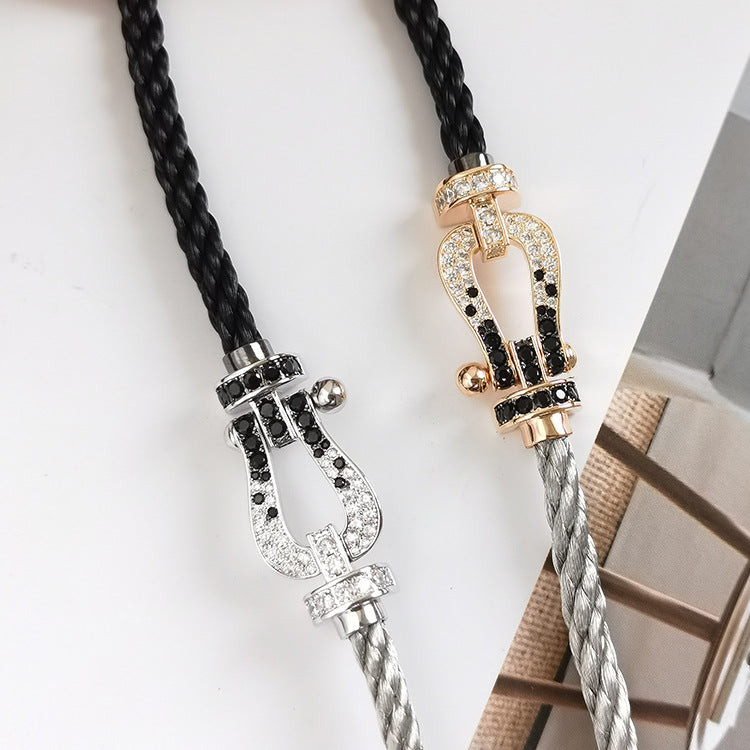 [Clara Jewels]FORCE LARGE HORSESHOE BLACK WHITE DIAMOND BRACELET ROSE GOLD
