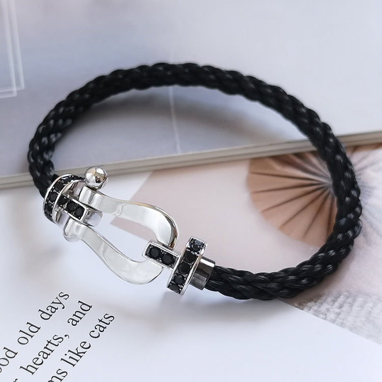 [Clara Jewels]FORCE LARGE HORSESHOE BLACK DIAMOND BRACELET SILVER