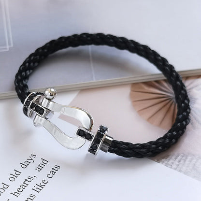 [Clara Jewels]FORCE LARGE HORSESHOE BLACK DIAMOND BRACELET SILVER