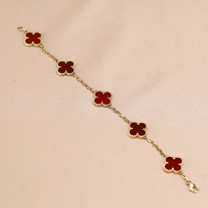 [Clara Jewels] CLOVER 5 MOTIF RED CORNELIAN BRACELET COLLECTION