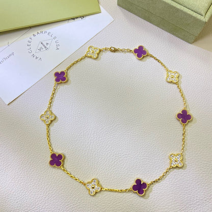 [Clara Jewels]CLOVER 10 MOTIFS  PURPLE VIOLET DIAMOND NECKLACE