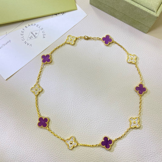 [Clara Jewels]CLOVER 10 MOTIFS  PURPLE VIOLET DIAMOND NECKLACE