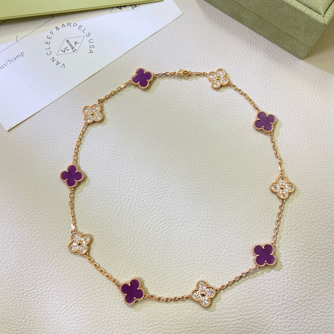 [Clara Jewels]CLOVER 10 MOTIFS  PURPLE VIOLET DIAMOND NECKLACE