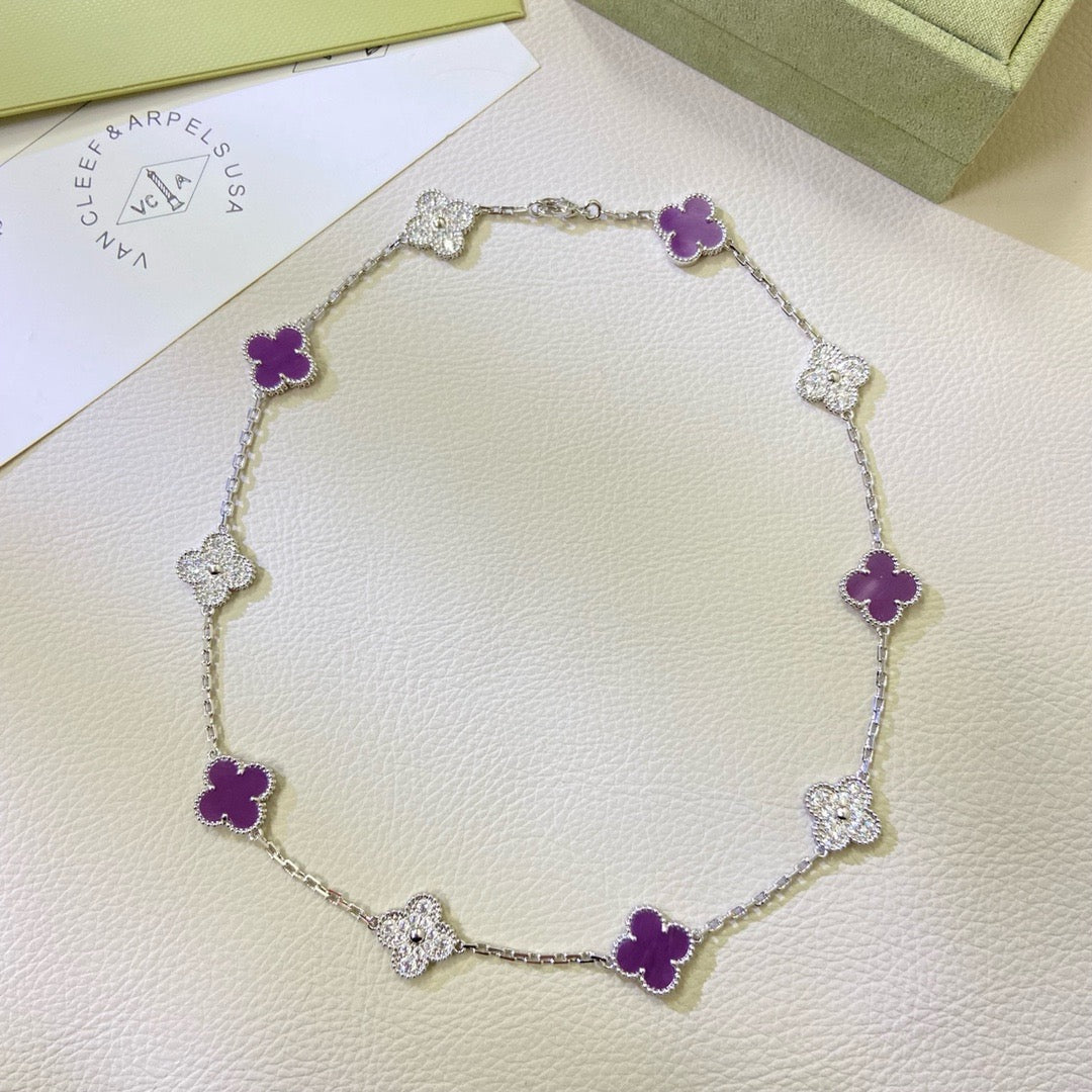 [Clara Jewels]CLOVER 10 MOTIFS  PURPLE VIOLET DIAMOND NECKLACE