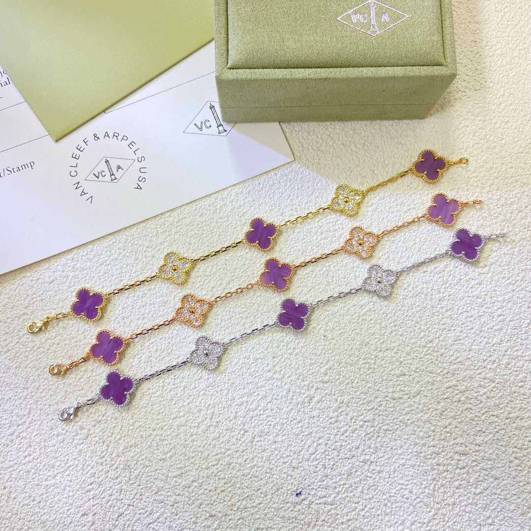 [Clara Jewels]CLOVER  5 MOTIFS  PURPLE VIOLET DIAMOND BRACELET