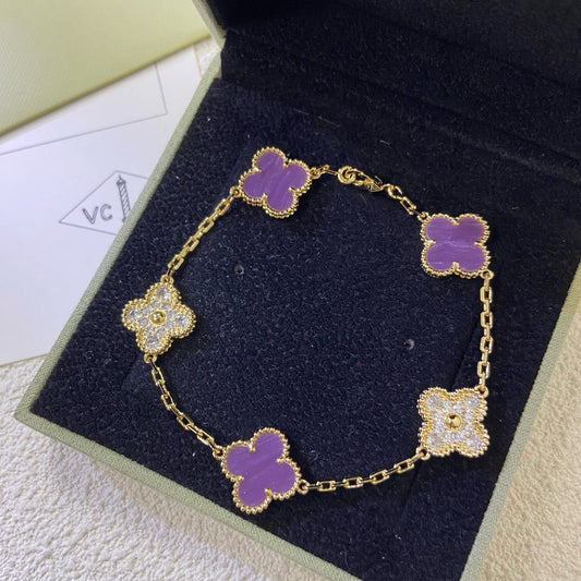 [Clara Jewels]CLOVER  5 MOTIFS  PURPLE VIOLET DIAMOND BRACELET
