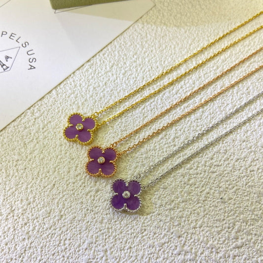 [Clara Jewels]CLOVER 15MM DIAMOND  PURPLE VIOLET NECKLACE