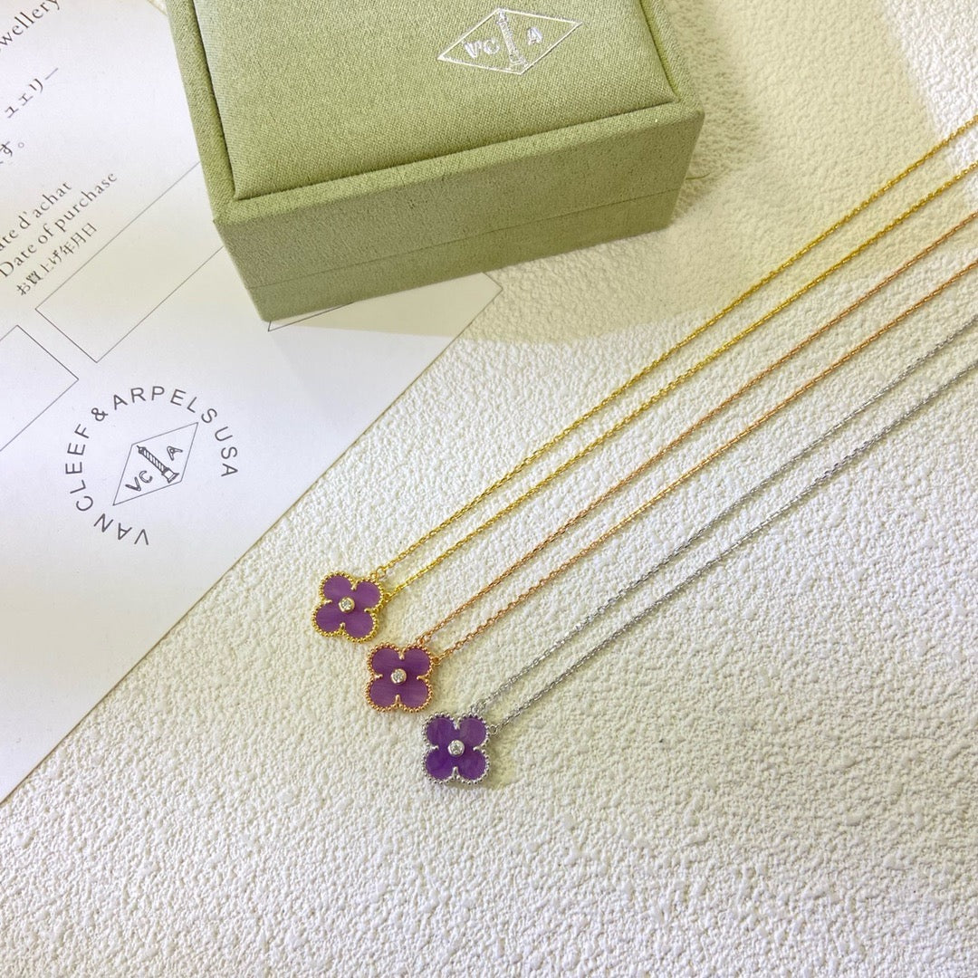 [Clara Jewels]CLOVER 15MM DIAMOND  PURPLE VIOLET NECKLACE