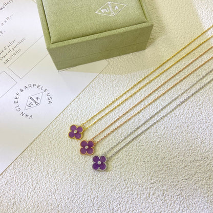 [Clara Jewels]CLOVER 15MM DIAMOND  PURPLE VIOLET NECKLACE