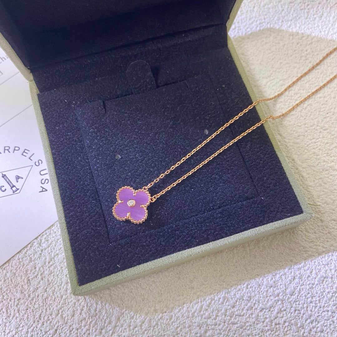 [Clara Jewels]CLOVER 15MM DIAMOND  PURPLE VIOLET NECKLACE