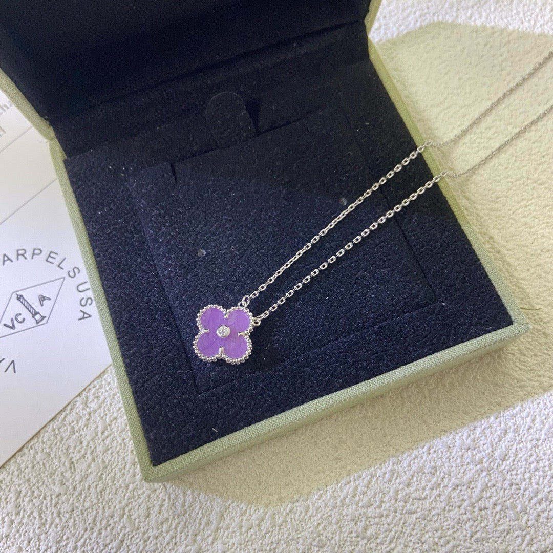[Clara Jewels]CLOVER 15MM DIAMOND  PURPLE VIOLET NECKLACE