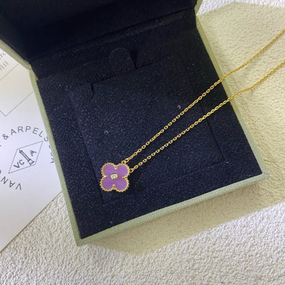 [Clara Jewels]CLOVER 15MM DIAMOND  PURPLE VIOLET NECKLACE