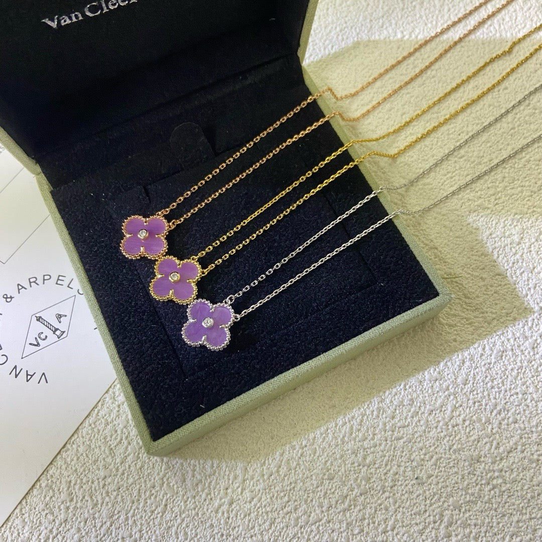 [Clara Jewels]CLOVER 15MM DIAMOND  PURPLE VIOLET NECKLACE