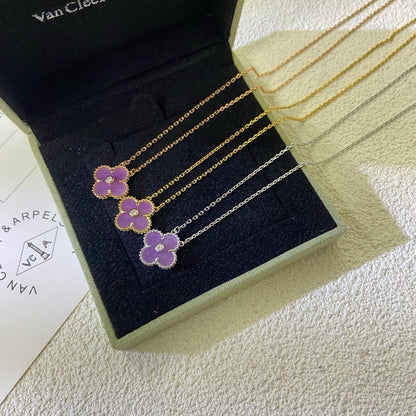 [Clara Jewels]CLOVER 15MM DIAMOND  PURPLE VIOLET NECKLACE