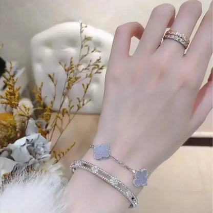 [Clara Jewels] CLOVER 5 MOTIF PURPLE CHALCEDONY BRACELET COLLECTION
