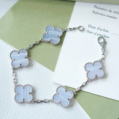 [Clara Jewels] CLOVER 5 MOTIF PURPLE CHALCEDONY BRACELET COLLECTION