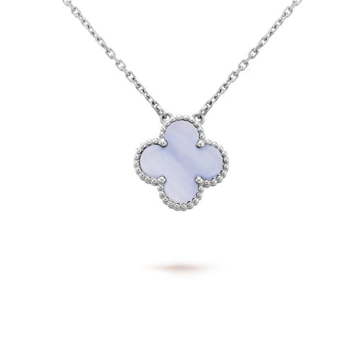 [Clara Jewels]CLOVER 15MM BLUE CHALCEDONY NECKLACE SILVER
