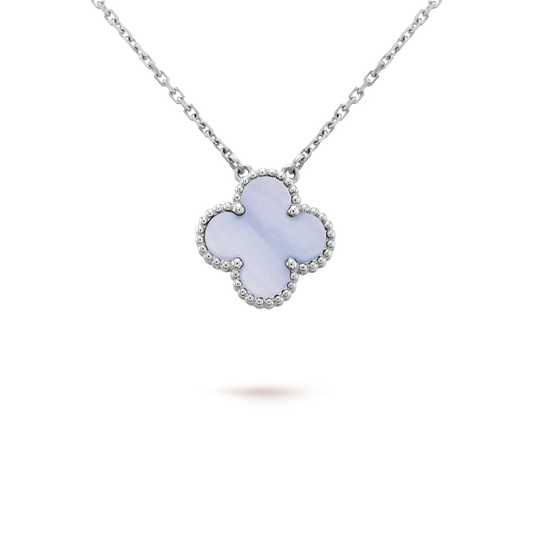 [Clara Jewels]CLOVER 15MM BLUE CHALCEDONY NECKLACE SILVER