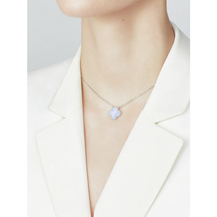 [Clara Jewels]CLOVER 15MM BLUE CHALCEDONY NECKLACE SILVER