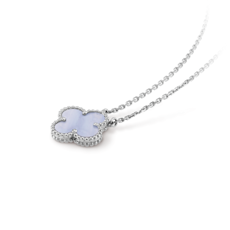 [Clara Jewels]CLOVER 15MM BLUE CHALCEDONY NECKLACE SILVER