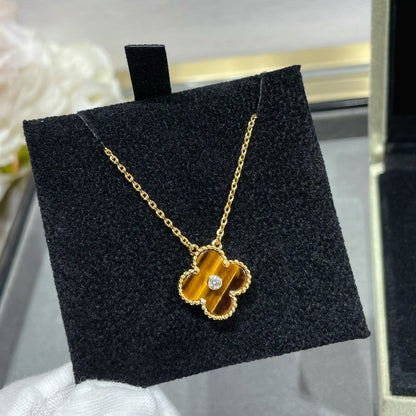 [Clara Jewels]CLOVER 15MM DIAMOND AND YELLOW TIGER'S EYE AGATE necklace