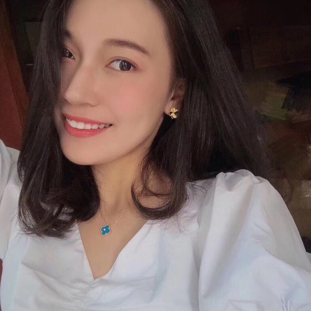 [Clara Jewels]CLOVER 15MM DIAMOND AND BLUE AGATE NECKLACE