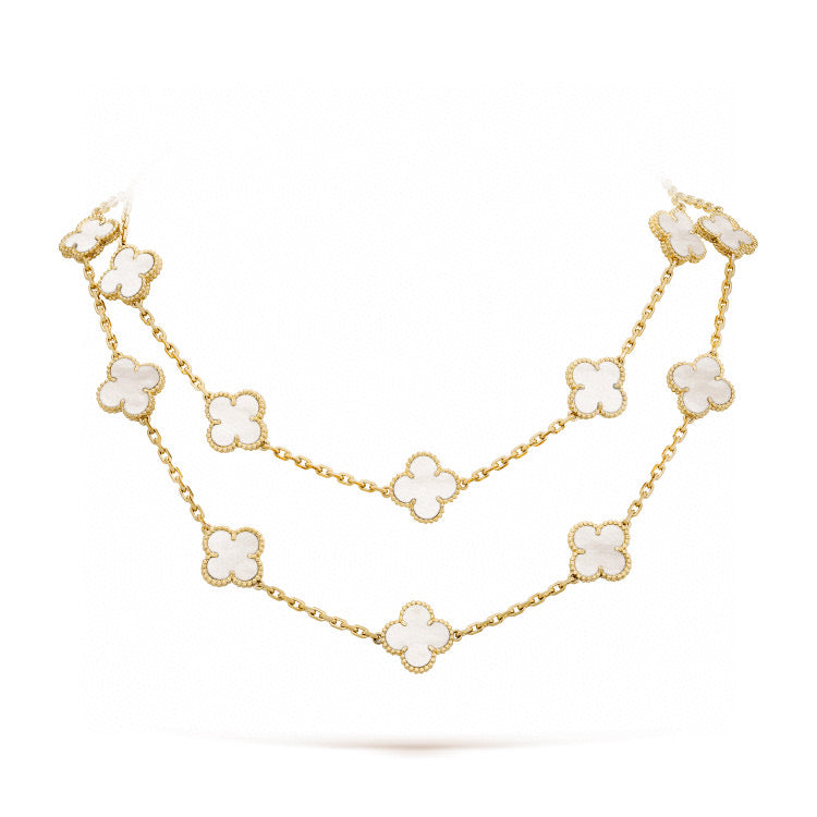 [Clara Jewels]CLOVER 20 MOTIFS WHITE MOP NECKLACE