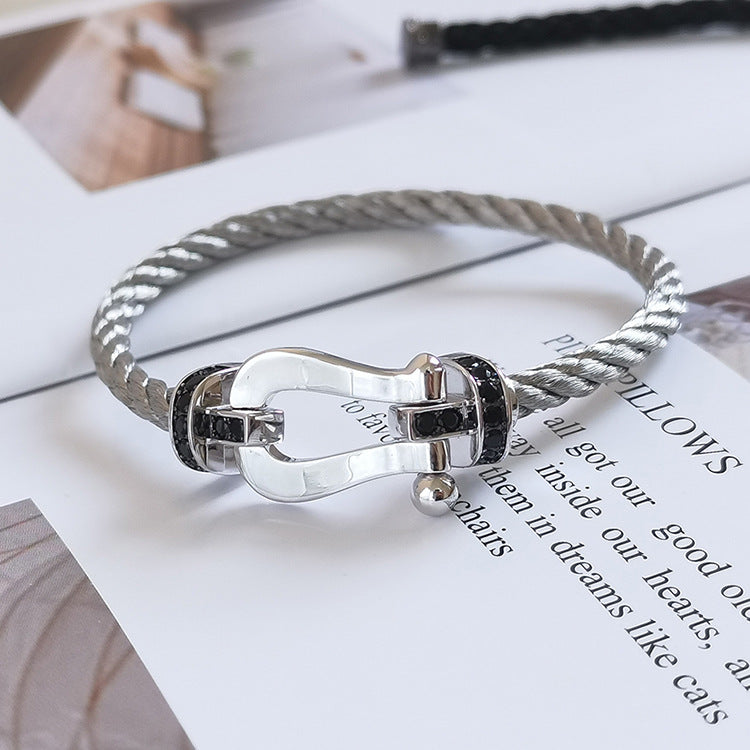 [Clara Jewels]FORCE LARGE HORSESHOE BLACK DIAMOND BRACELET SILVER