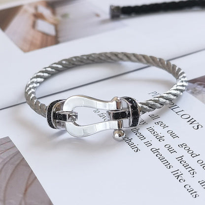 [Clara Jewels]FORCE LARGE HORSESHOE BLACK DIAMOND BRACELET SILVER