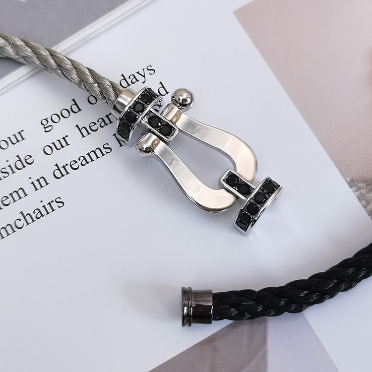 [Clara Jewels]FORCE LARGE HORSESHOE BLACK DIAMOND BRACELET SILVER