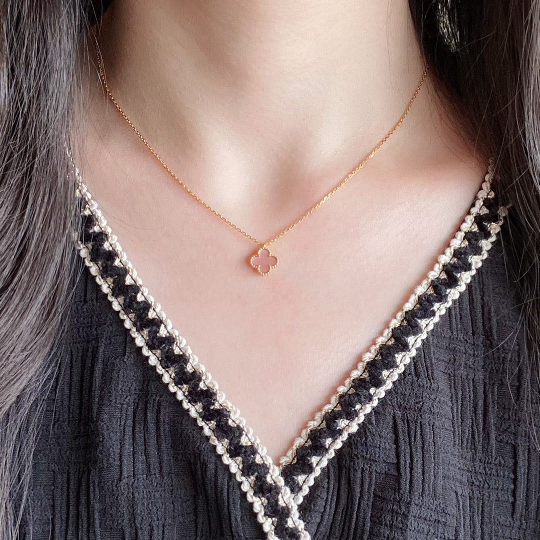 [Clara Jewels]CLOVER 9.5MM PINK MOTHER OF PEARL SINGLE FLOWER NECKLACE