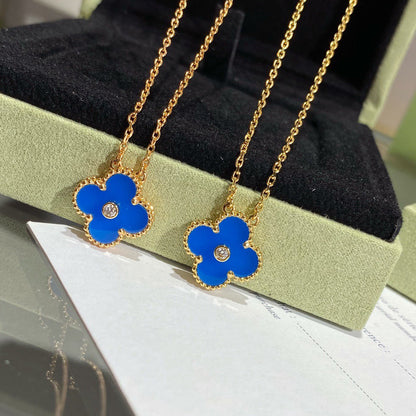 [Clara Jewels]CLOVER 15MM DIAMOND AND BLUE AGATE NECKLACE