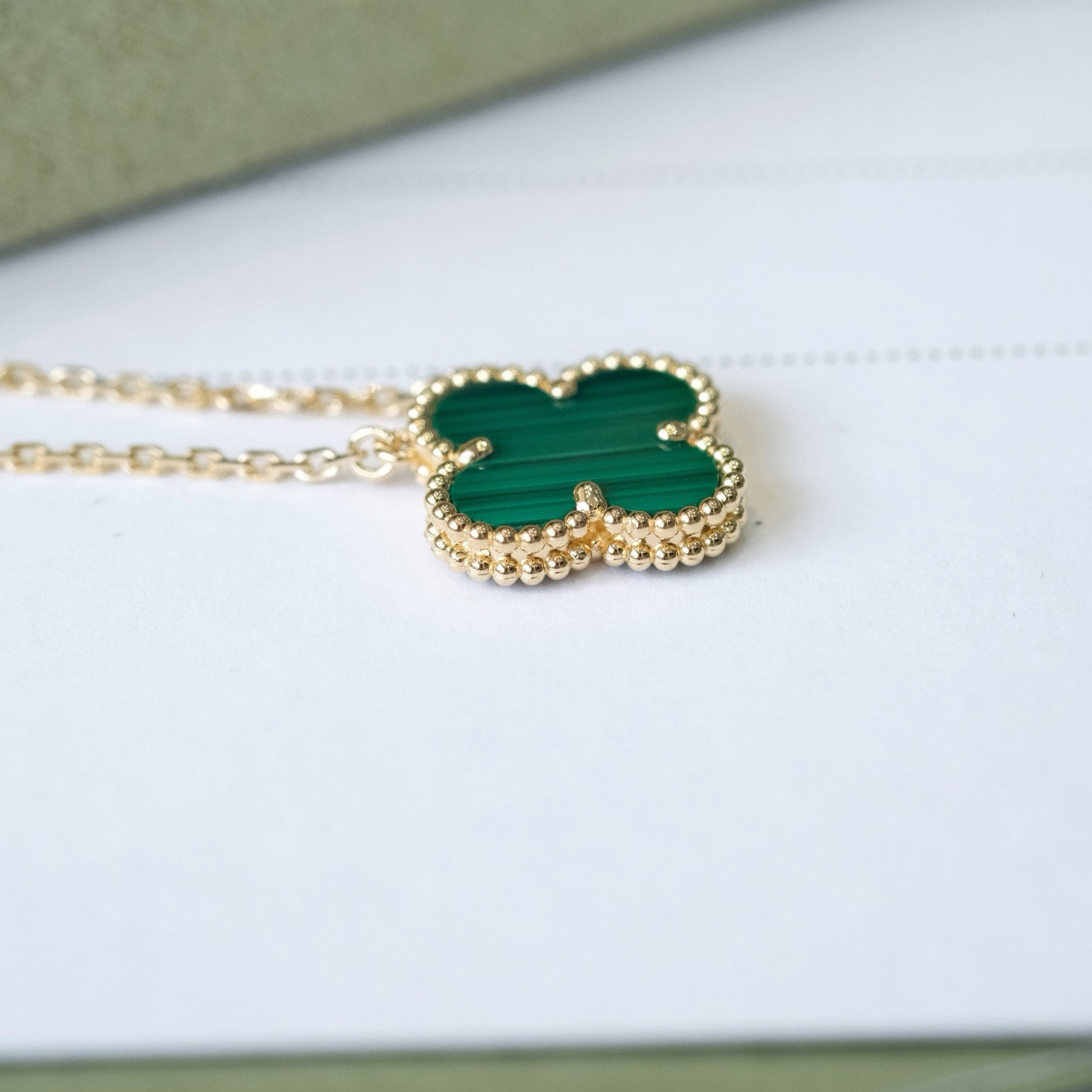 [Clara Jewels]CLOVER 15MM MALACHITE SINGLE FLOWER  NECKLACE