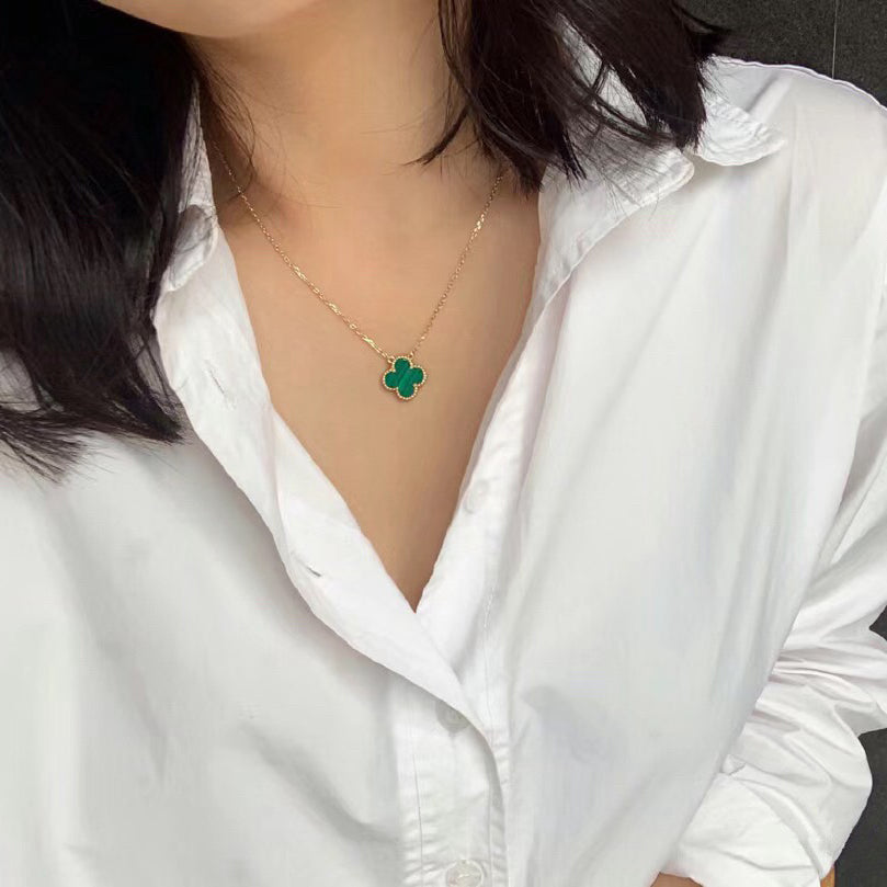 [Clara Jewels]CLOVER 15MM MALACHITE SINGLE FLOWER  NECKLACE