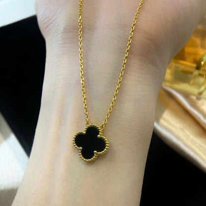 [Clara Jewels]CLOVER 15MM BLACK ONYX SINGLE FLOWER NECKLACE