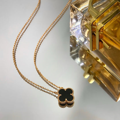 [Clara Jewels]CLOVER 15MM BLACK ONYX SINGLE FLOWER NECKLACE