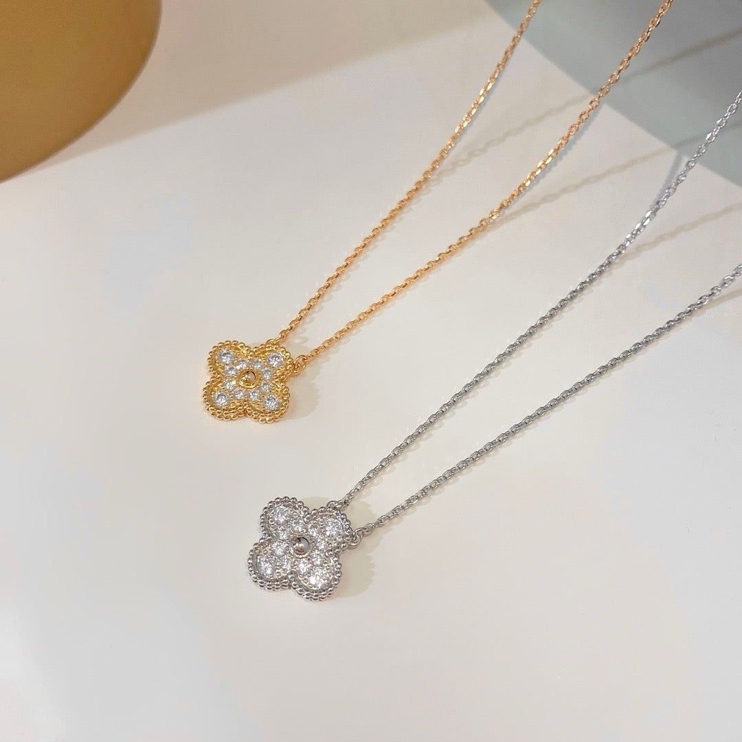 [Clara Jewels]CLOVER 15MM DIAMOND SINGLE FLOWER NECKLACE