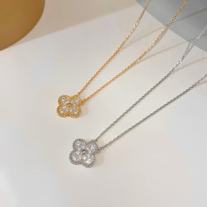 [Clara Jewels]CLOVER 15MM DIAMOND SINGLE FLOWER NECKLACE