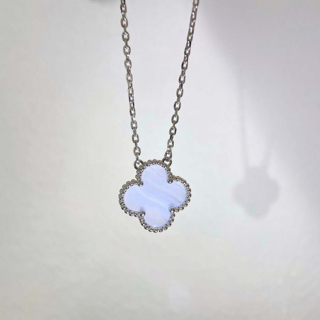 [Clara Jewels]CLOVER 15MM BLUE CHALCEDONY NECKLACE SILVER