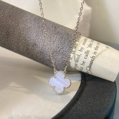 [Clara Jewels]CLOVER 15MM BLUE CHALCEDONY NECKLACE SILVER