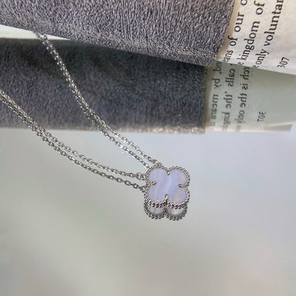 [Clara Jewels]CLOVER 15MM BLUE CHALCEDONY NECKLACE SILVER