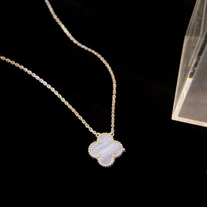 [Clara Jewels]CLOVER 15MM BLUE CHALCEDONY NECKLACE SILVER