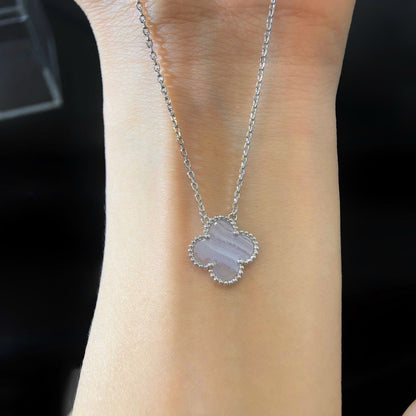 [Clara Jewels]CLOVER 15MM BLUE CHALCEDONY NECKLACE SILVER