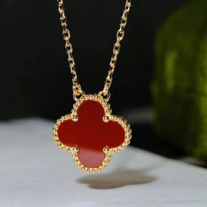 [Clara Jewels]CLOVER 15MM CARNELIAN SINGLE FLOWER NECKLACE